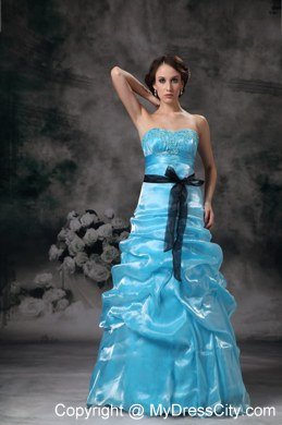 2013 Popular Aqua Blue Strapless Pick-ups Prom Evening Dress