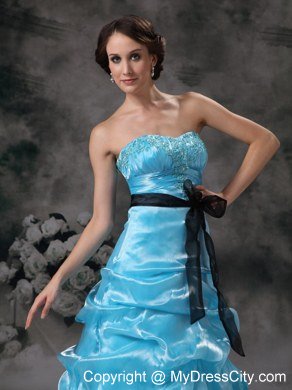 2013 Popular Aqua Blue Strapless Pick-ups Prom Evening Dress