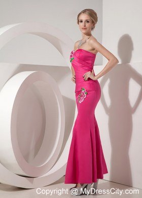 Hot Pink Sweetheart Long Taffeta Evening Dress with Appliques