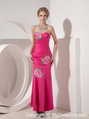 Hot Pink Sweetheart Long Taffeta Evening Dress with Appliques