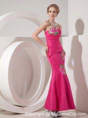 Hot Pink Sweetheart Long Taffeta Evening Dress with Appliques