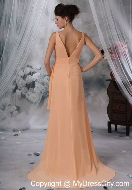 Sexy High Slit 2013 High-low Evening Dress with Orange V-neck