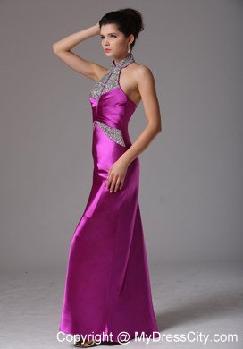 Fuchsia Halter Beading Evening Dresses for Celebrity with Backless