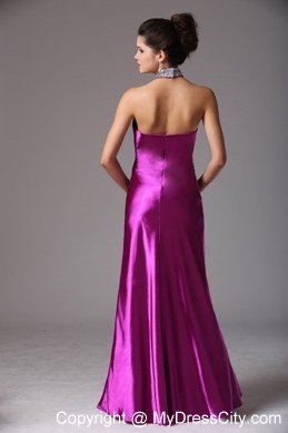 Fuchsia Halter Beading Evening Dresses for Celebrity with Backless