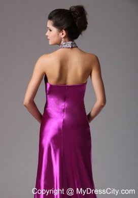 Fuchsia Halter Beading Evening Dresses for Celebrity with Backless