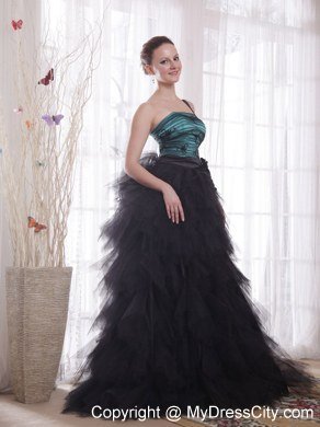 2013 One Shoulder Ruffles Tulle Appliques Evening Dress for Party