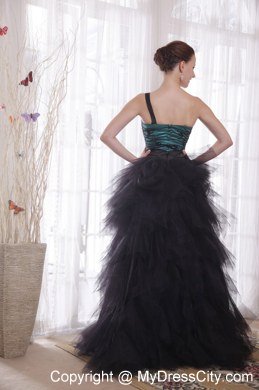 2013 One Shoulder Ruffles Tulle Appliques Evening Dress for Party