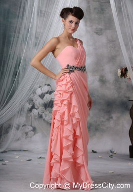 Beaded Decorate Waist Ruches One Shoulder Ruffles Evening Dress