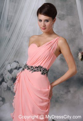 Beaded Decorate Waist Ruches One Shoulder Ruffles Evening Dress