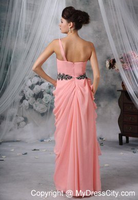 Beaded Decorate Waist Ruches One Shoulder Ruffles Evening Dress