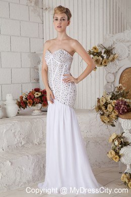 White Mermaid Sweetheart Evening Dress with Chiffon Beading