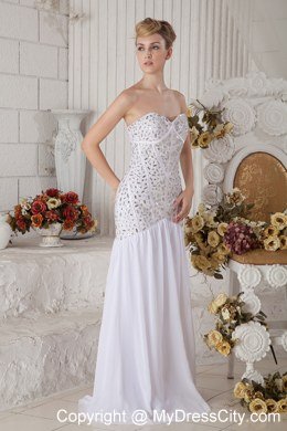 White Mermaid Sweetheart Evening Dress with Chiffon Beading