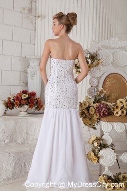 White Mermaid Sweetheart Evening Dress with Chiffon Beading