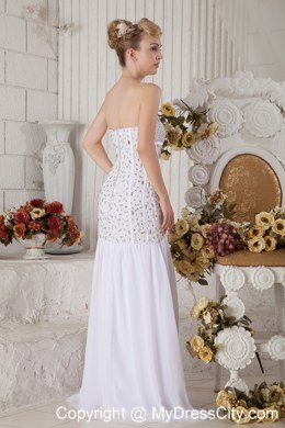 White Mermaid Sweetheart Evening Dress with Chiffon Beading