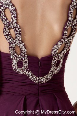 Slinky Purple V-neck Beaded Maxi Evening Dress with Straps