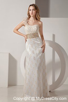 Beaded White Lace Evening Dress with One Ruffle Shoulder