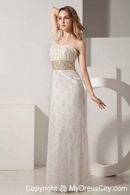 Beaded White Lace Evening Dress with One Ruffle Shoulder