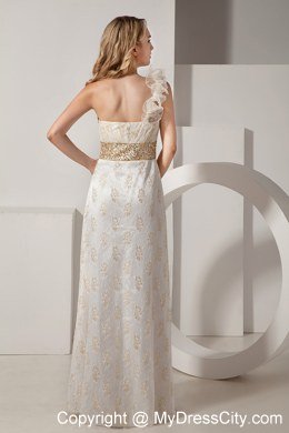 Beaded White Lace Evening Dress with One Ruffle Shoulder