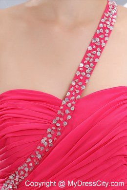 Hot Pink One Shoulder High-low Evening Dresses with Flower