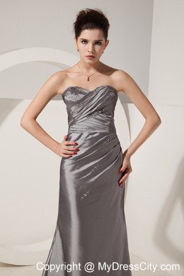 Grey Sweetheart Embroidery Ruching Evening Dress Floor-length