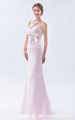 Ruched Sweetheart Baby Pink Mermaid Evening Dress with Bow