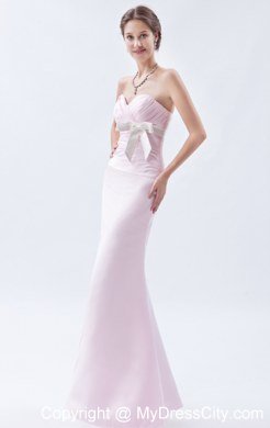 Ruched Sweetheart Baby Pink Mermaid Evening Dress with Bow