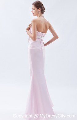 Ruched Sweetheart Baby Pink Mermaid Evening Dress with Bow