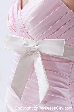 Ruched Sweetheart Baby Pink Mermaid Evening Dress with Bow