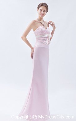 Ruched Sweetheart Baby Pink Mermaid Evening Dress with Bow