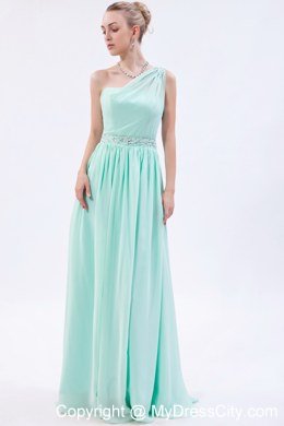 Apple Green Empire Evening Dresses with One Beaded Shoulder