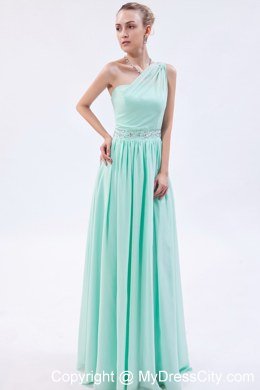 Apple Green Empire Evening Dresses with One Beaded Shoulder