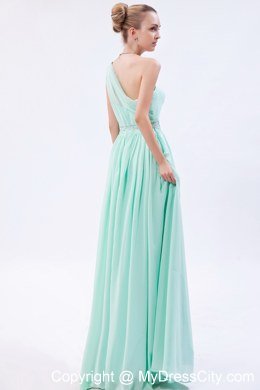 Apple Green Empire Evening Dresses with One Beaded Shoulder