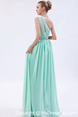 Apple Green Empire Evening Dresses with One Beaded Shoulder