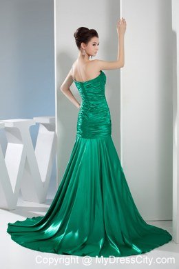 Green Slinky Ruched Evening Formal Gown with One Shoulder