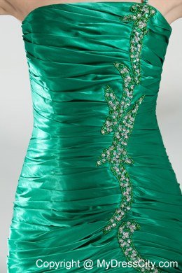 Green Slinky Ruched Evening Formal Gown with One Shoulder