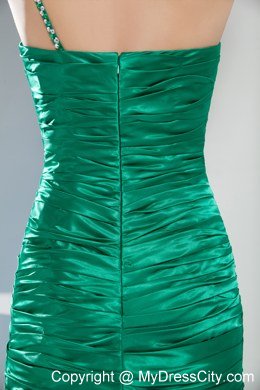 Green Slinky Ruched Evening Formal Gown with One Shoulder