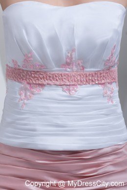 Strapless White and Pink Mermaid Evening Dress with Beading