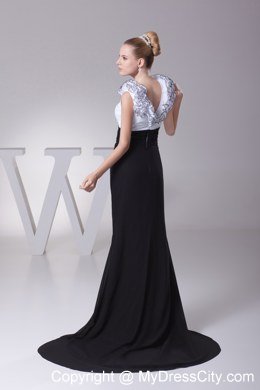 White and Black Mermaid V-neck Beaded Evening Party Dress