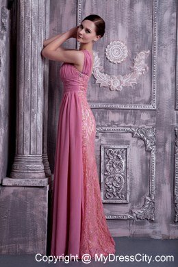 Rose Pink One Shoulder Beaded Evening Dress Floor-length