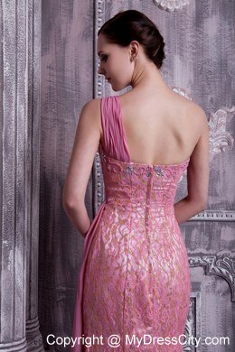 Rose Pink One Shoulder Beaded Evening Dress Floor-length