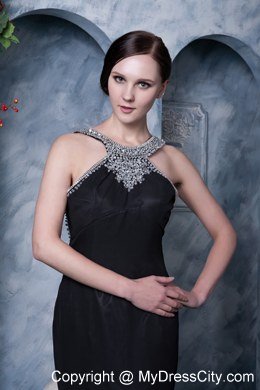 Black Scoop Watteau Train Backless Beading Evening Formal Gowns