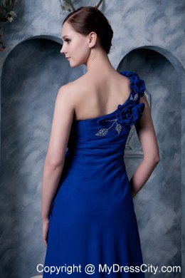 Sexy Royal Blue Flower One Shoulder Prom Dress with Beading