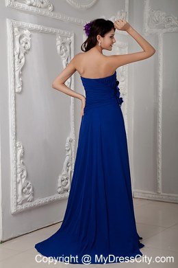 Royal Blue Brush Train Evening Dress with Beading and Flowers