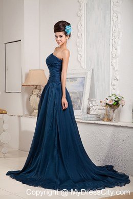 Elegant Peacock Green Princess Strapless Ruched Evening Dress