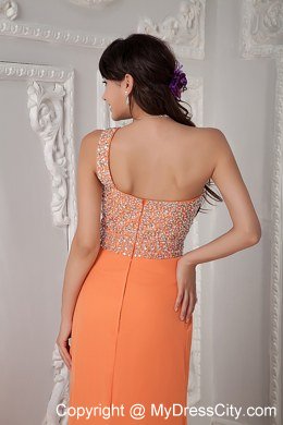 Sexy Orange One Shoulder Beaded Corset Chiffon Evening Dress