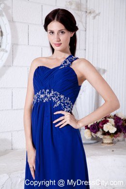 Royal Blue One Shoulder Prom Dress Appliques Floor-length