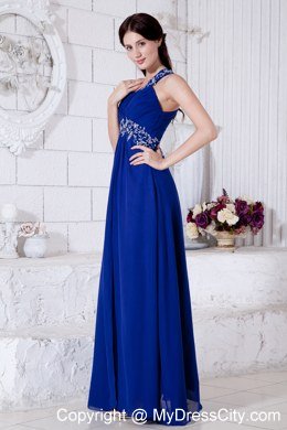 Royal Blue One Shoulder Prom Dress Appliques Floor-length