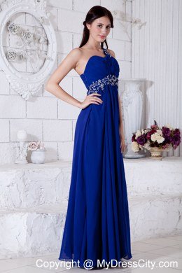 Royal Blue One Shoulder Prom Dress Appliques Floor-length