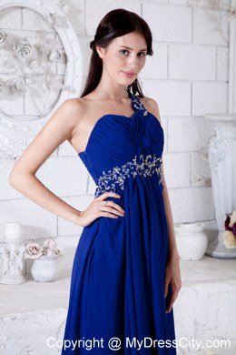 Royal Blue One Shoulder Prom Dress Appliques Floor-length