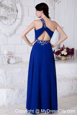 Royal Blue One Shoulder Prom Dress Appliques Floor-length